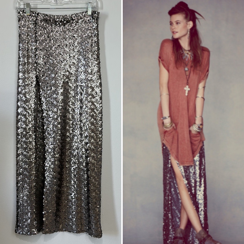 Free People Limited Edition Mermaid Sequin Skirt Matte Gunmetal - Xs